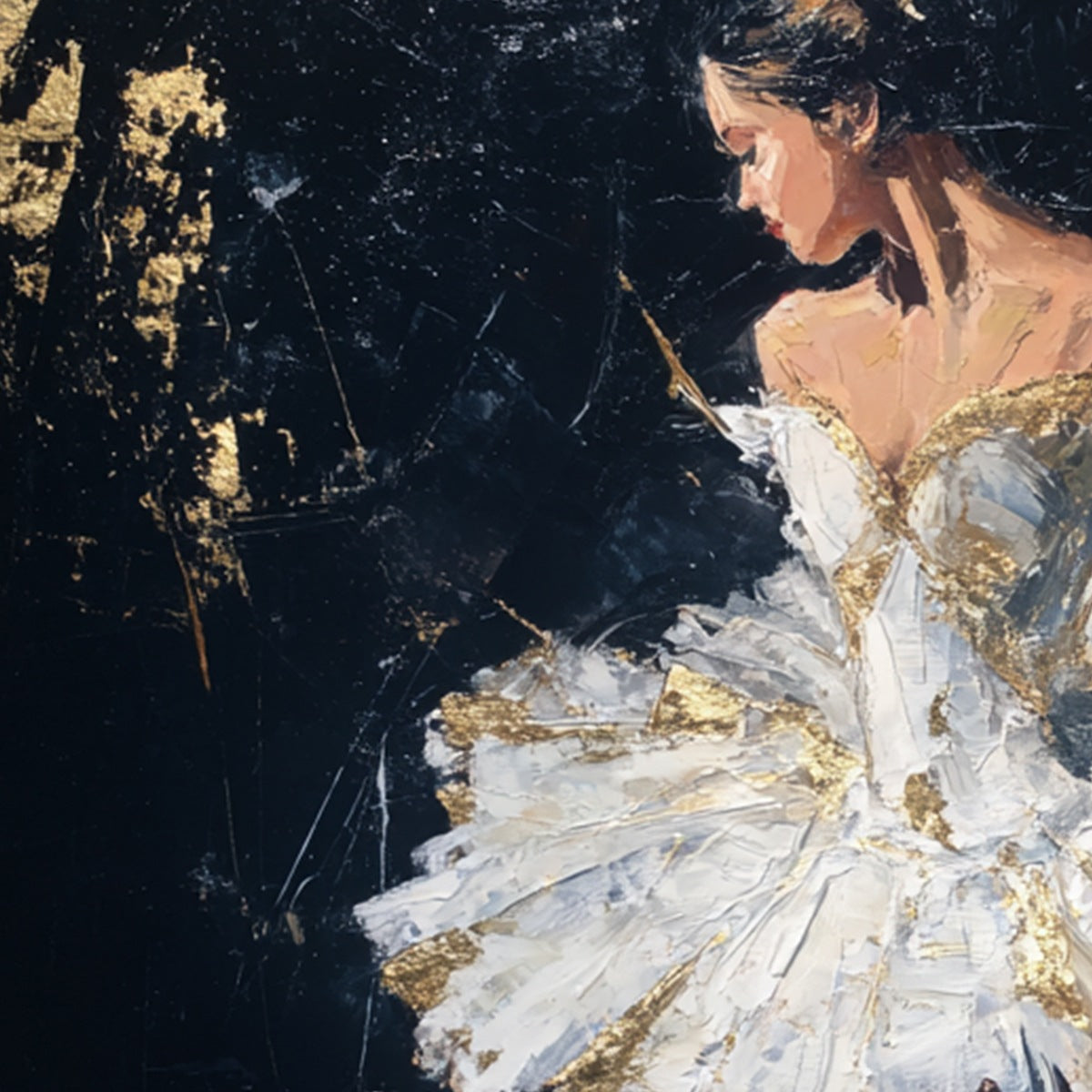 GOLDEN REVERIE: Textured Gold Leaf Ballerina Portrait Painting