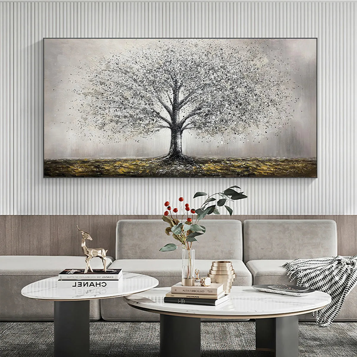 Tree Painting with Textured Gold Ground