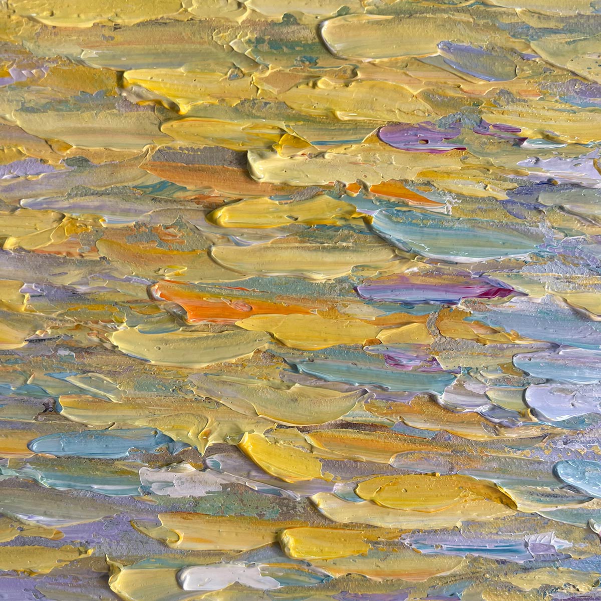 GOLDEN SUNSET OVER WATER: Square Textured Seascape Painting, Palette Knife Ocean Sunset, Blue, Living Room, Bedroom