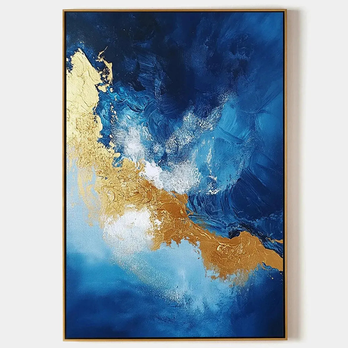 Vertical Abstract Painting, Blue, Gold