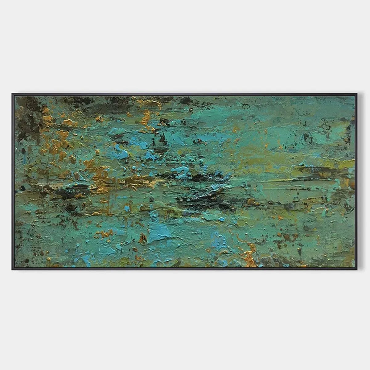 Textured Abstract Painting in Teal and Gold