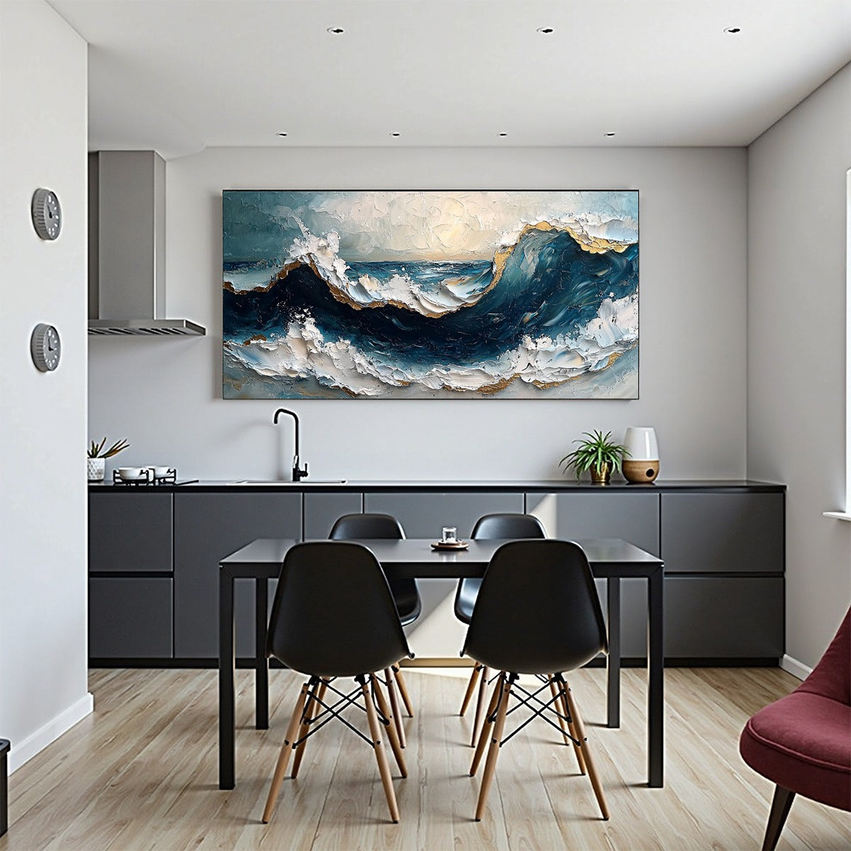 GOLDEN TIDE: Textured Impasto Ocean Wave Oil Painting