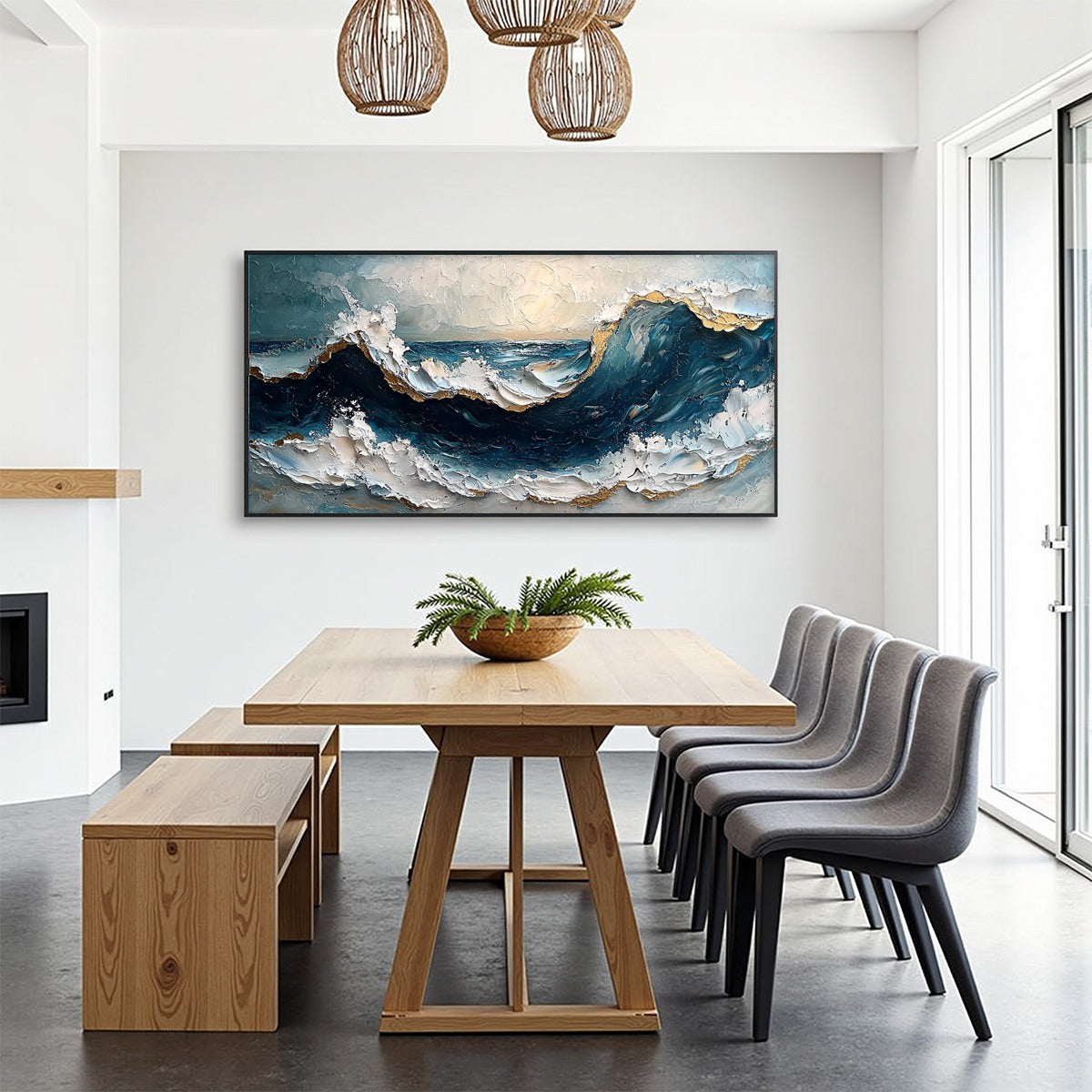 GOLDEN TIDE: Textured Impasto Ocean Wave Oil Painting