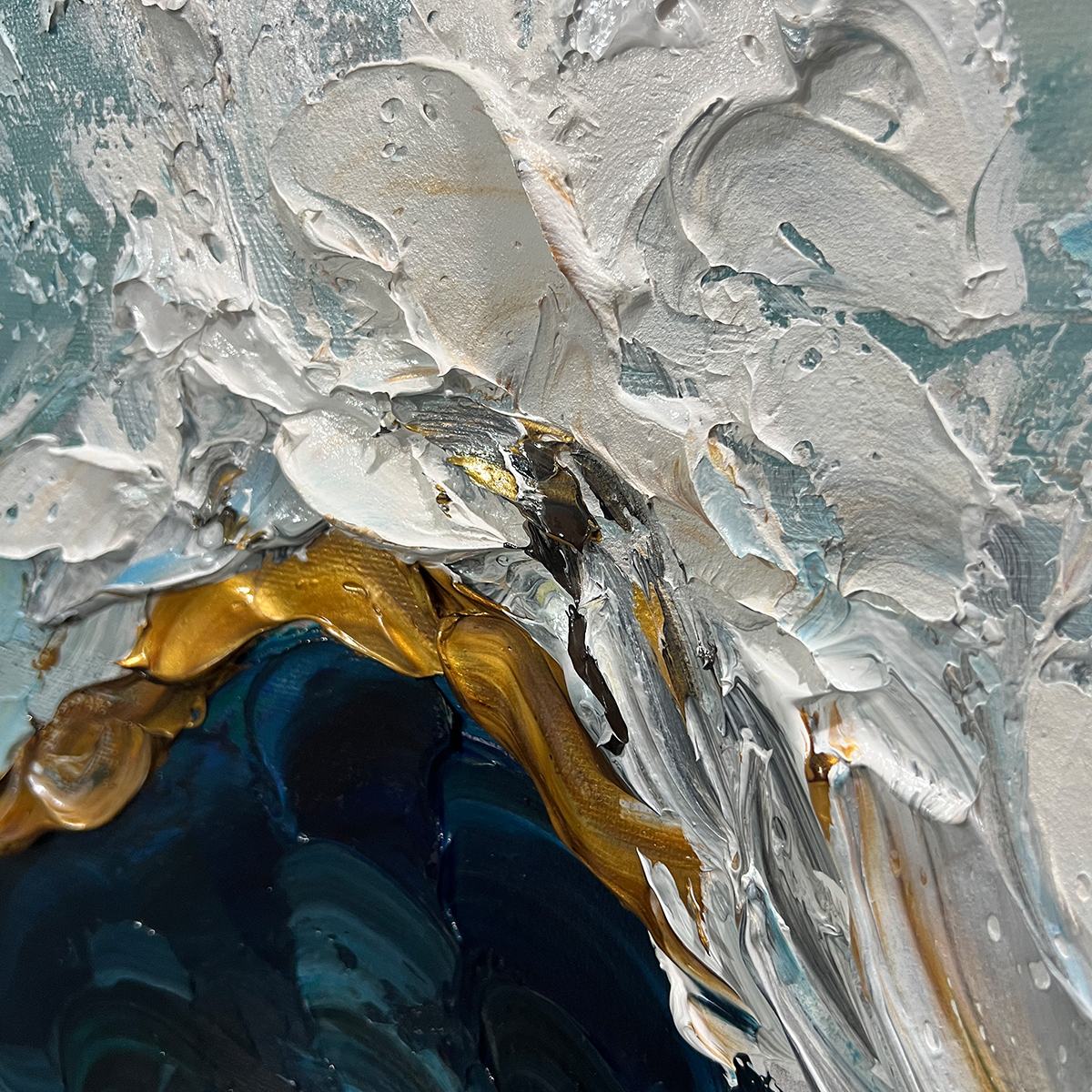 GOLDEN TIDE: Textured Impasto Ocean Wave Oil Painting
