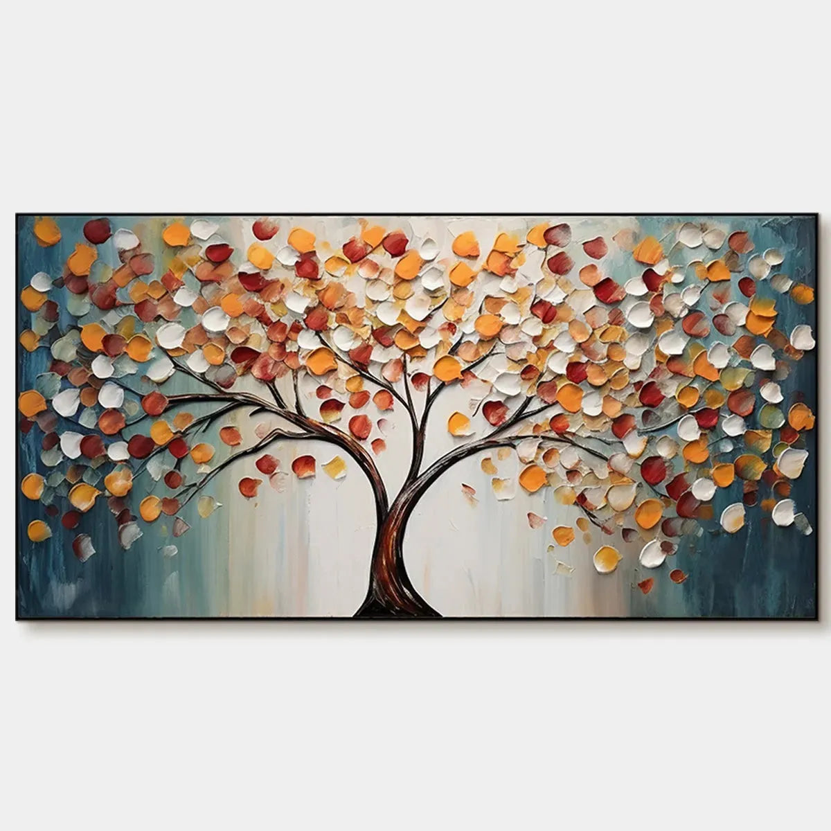 Panoramic Impasto Tree Painting, Textured Wall Art, Colorful, Living Room