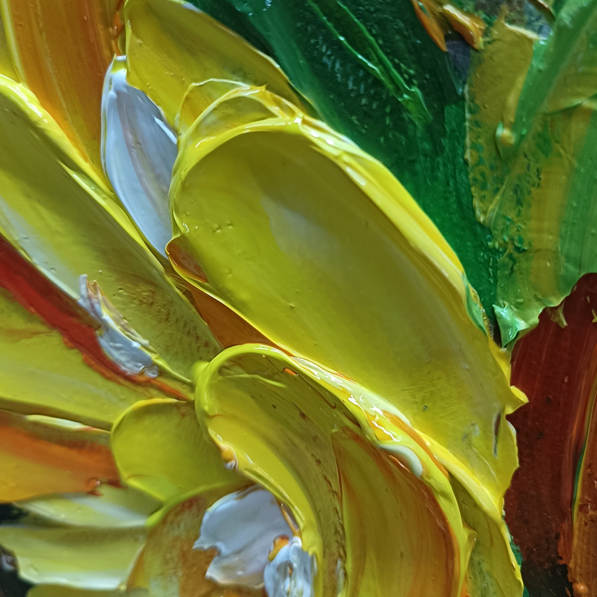 GOLDEN TRIO: Impasto Sunflower Oil Painting in Vibrant Yellows