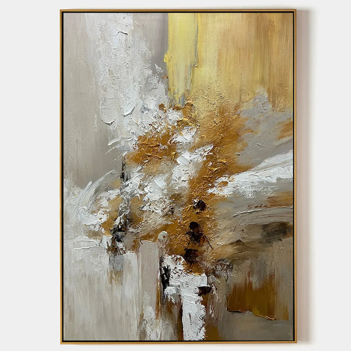 Textured Abstract Painting in Beige, White, and Gold