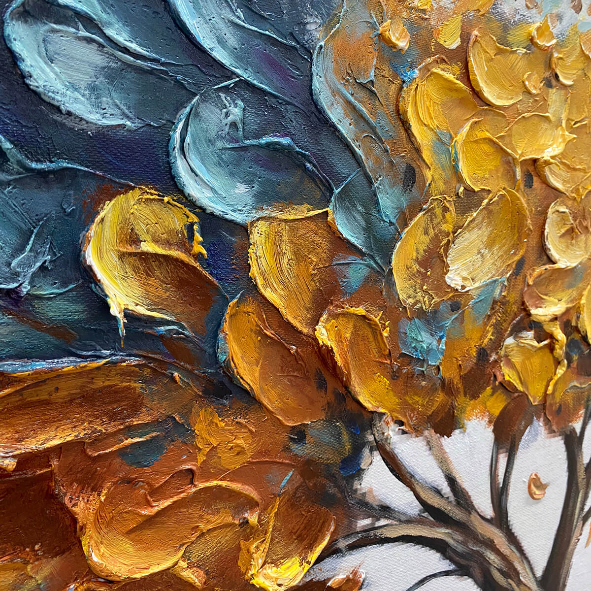 GOLDEN WHISPERS: Textured Abstract Tree Oil Painting