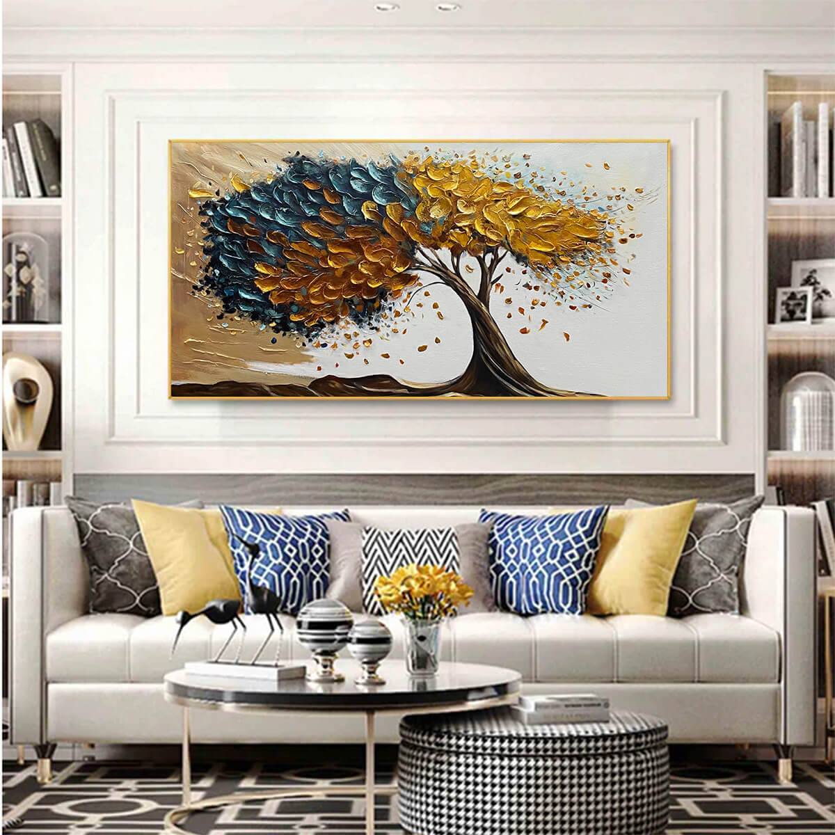 GOLDEN WHISPERS: Textured Abstract Tree Oil Painting