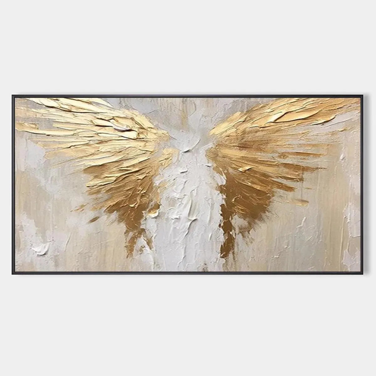 Textured Abstract Painting, Gold and Beige Wall Art, Panoramic Canvas, Modern Decor