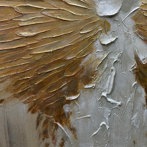 GOLDEN WINGS: Textured Abstract Painting, Gold and Beige Wall Art, Panoramic Canvas, Modern Decor