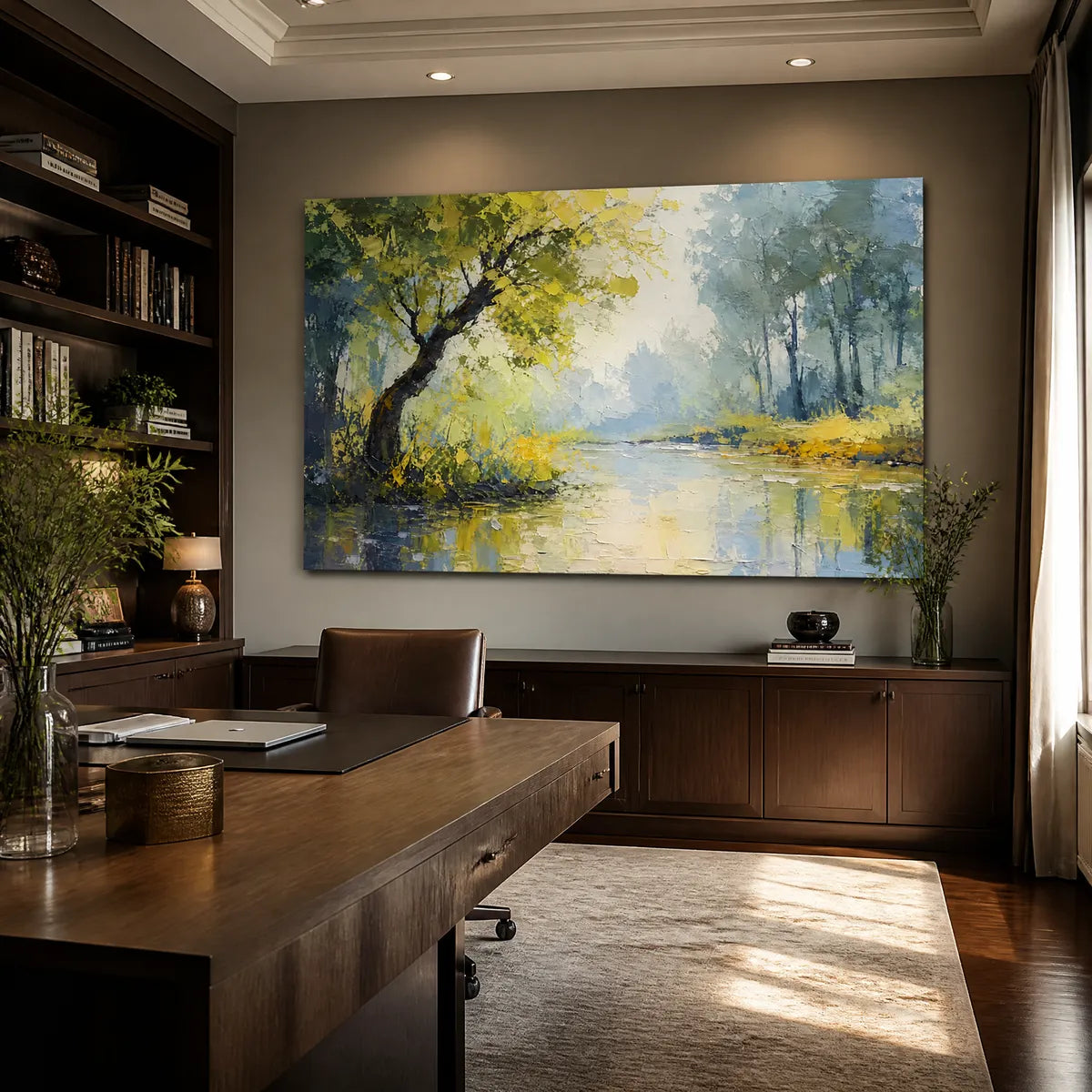 MISTY WOODLAND displayed in a refined office.