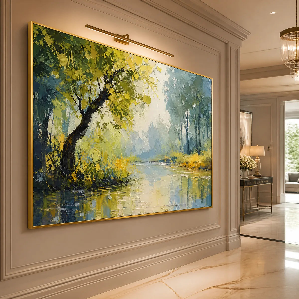 GREEN HAVEN: Green Forest Lake Painting