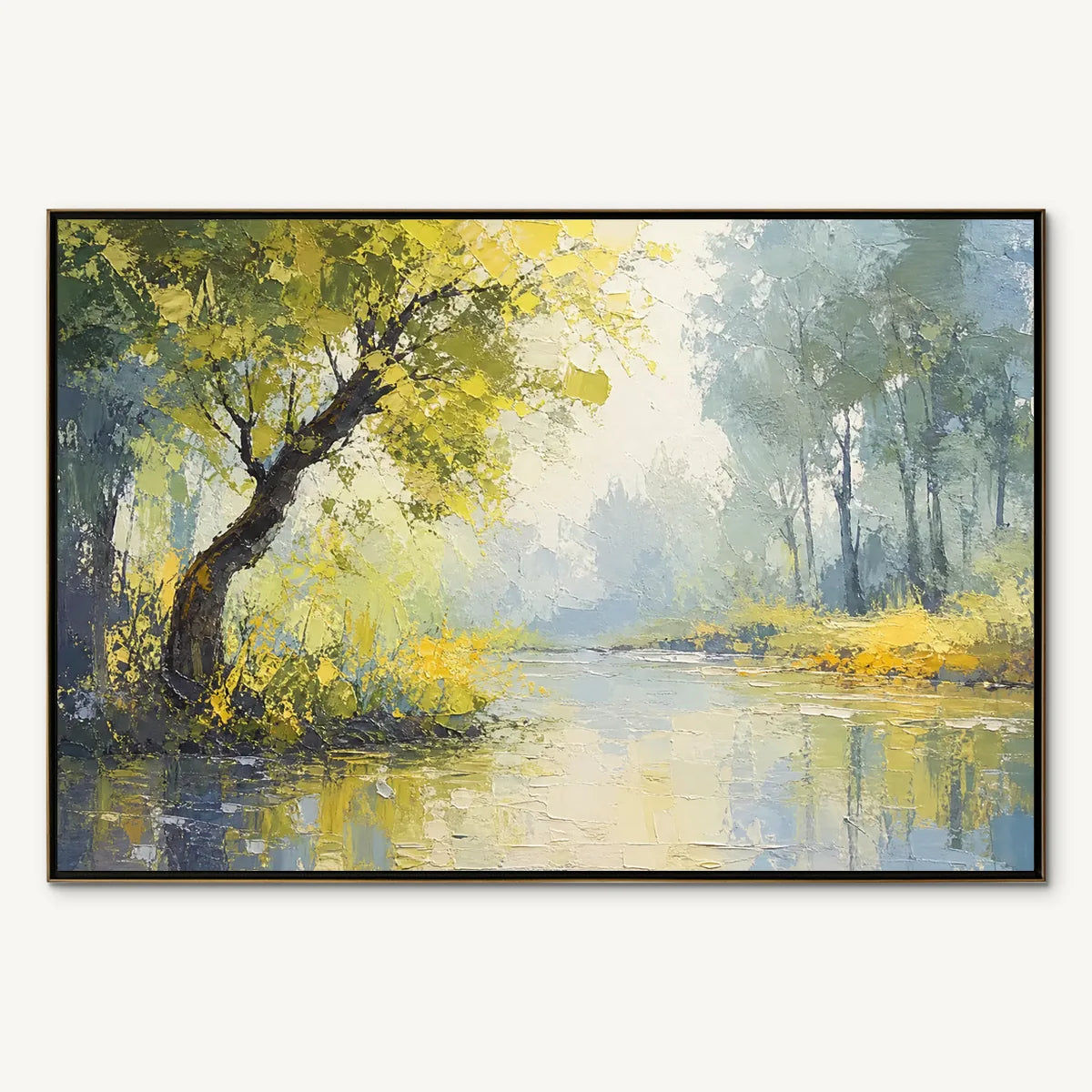 GREEN HAVEN: Green Forest Lake Painting
