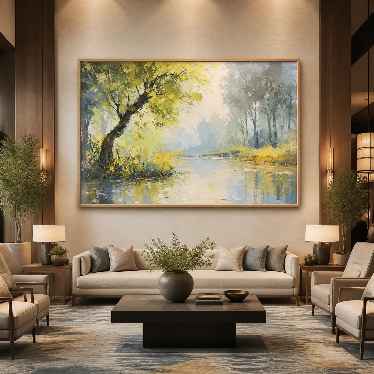 MISTY WOODLAND displayed in a refined hotel lobby.