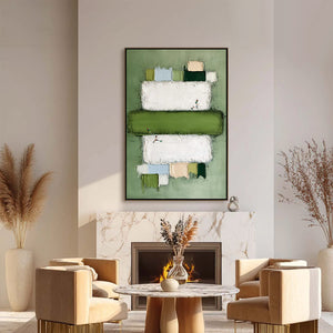 GREENFIELD ARENA: Textured Abstract Sports Painting with Minimalist Green Tones