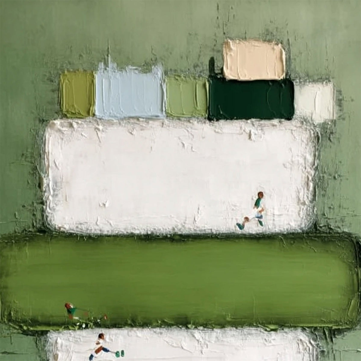 GREENFIELD ARENA: Textured Abstract Sports Painting with Minimalist Green Tones