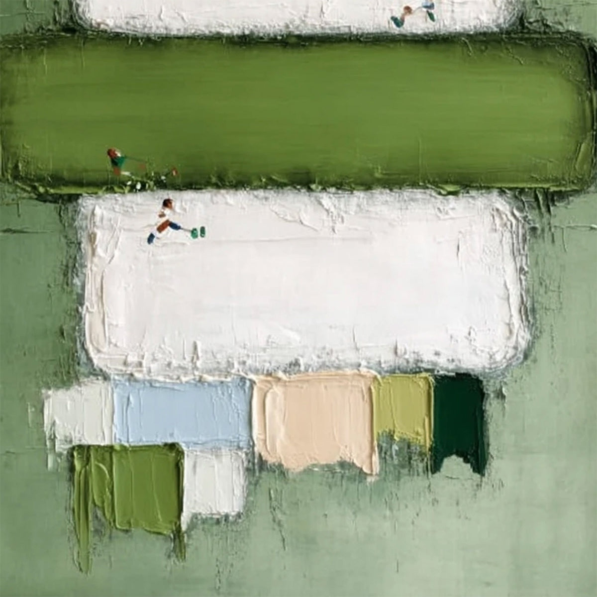GREENFIELD ARENA: Textured Abstract Sports Painting with Minimalist Green Tones
