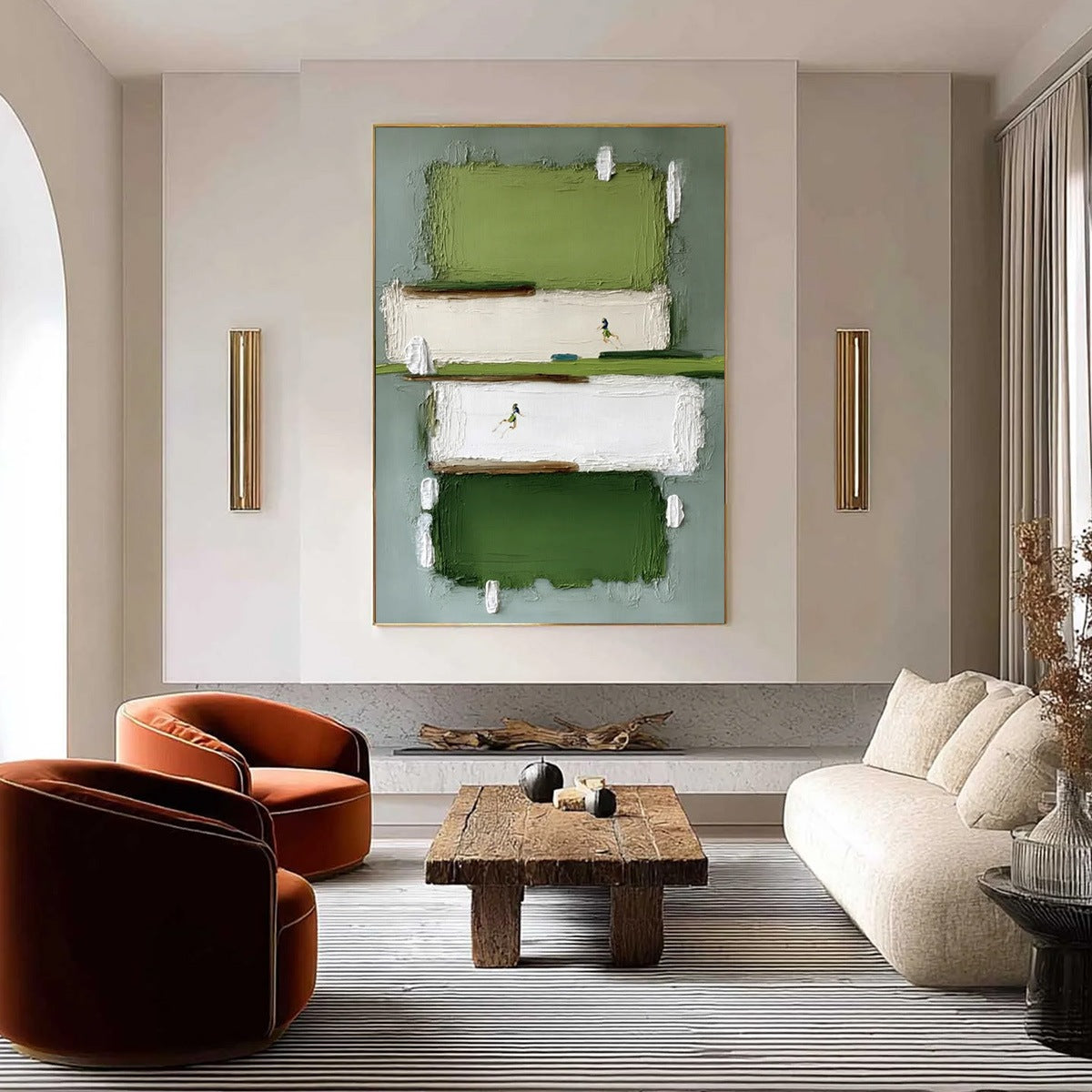 GREENFIELD DASH: Textured Abstract Sports Painting in Green and White