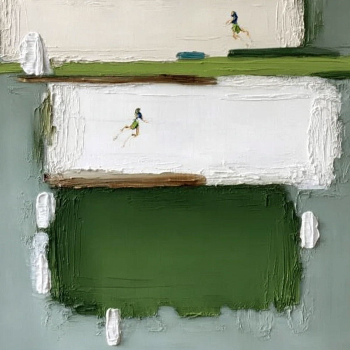 GREENFIELD DASH: Textured Abstract Sports Painting in Green and White