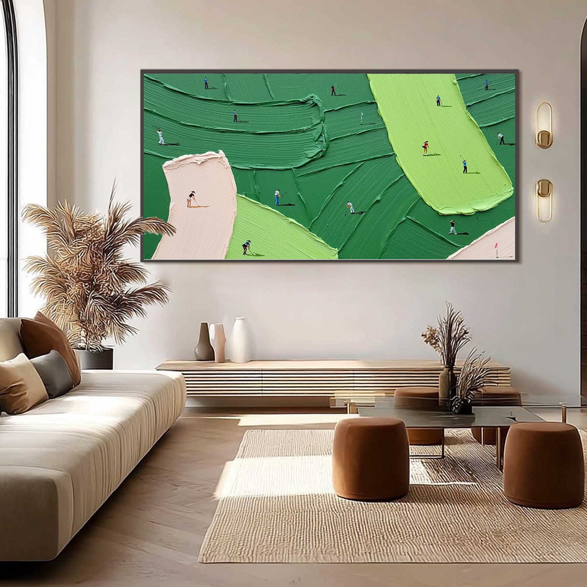 GREEN SWING golf impasto oil painting – textured sports wall art