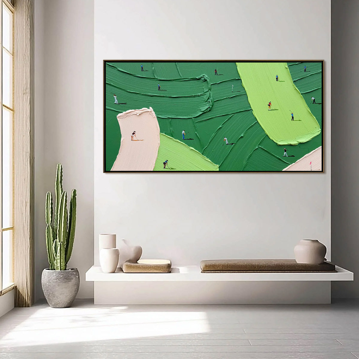 GREEN SWING golf impasto oil painting – textured sports wall art