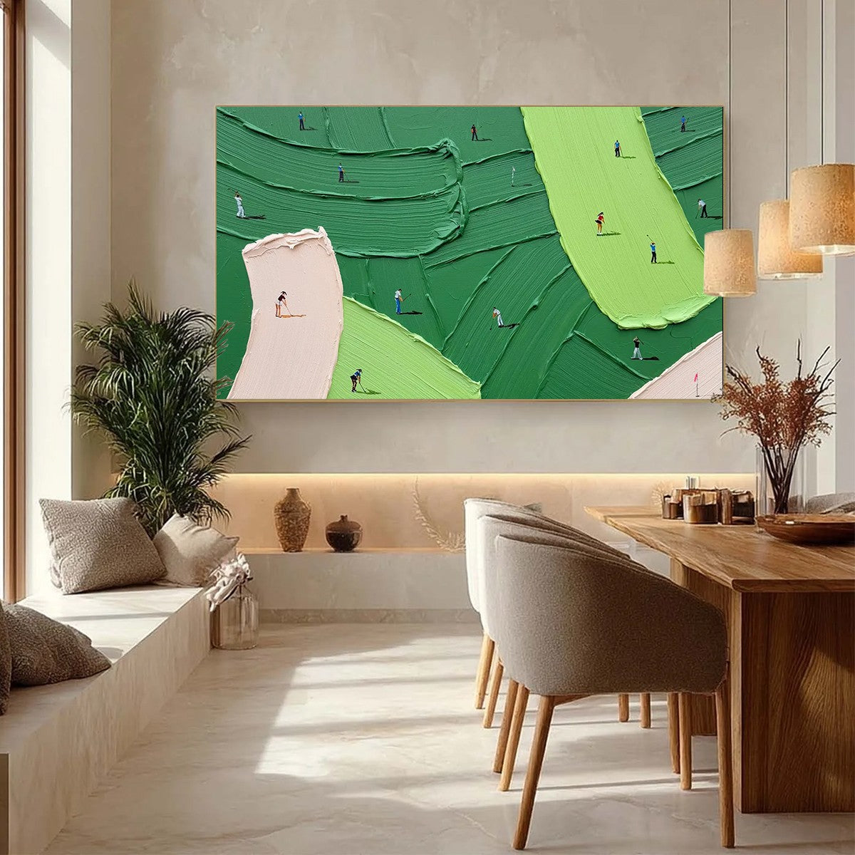 GREEN SWING golf impasto oil painting – textured sports wall art