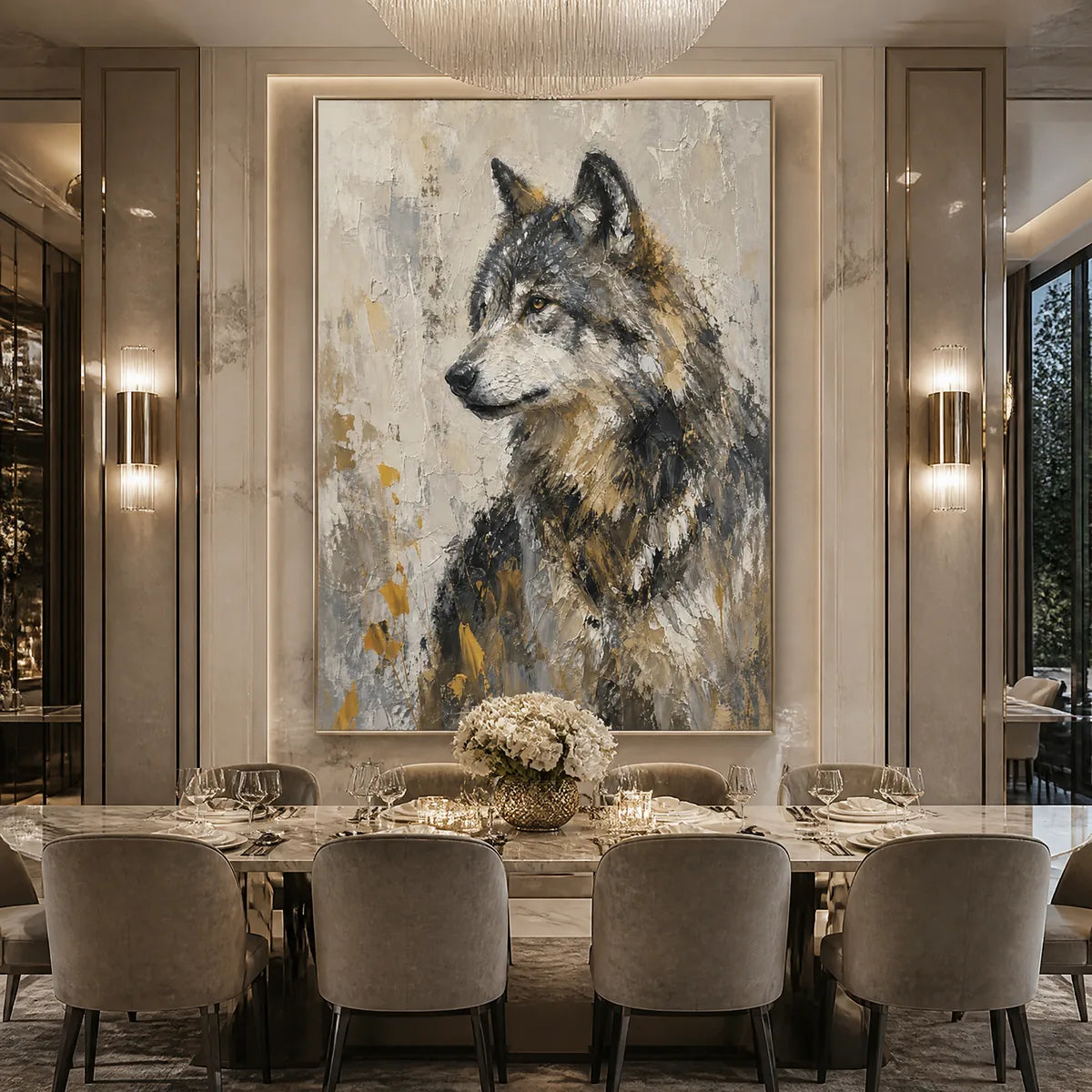 GREY ALPHA: Textured Wolf Portrait Painting
