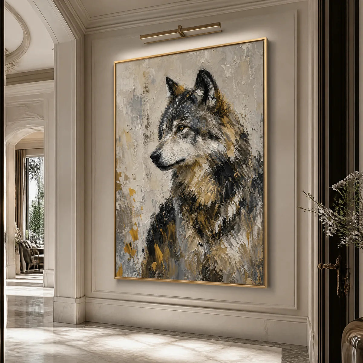 GREY ALPHA: Textured Wolf Portrait Painting