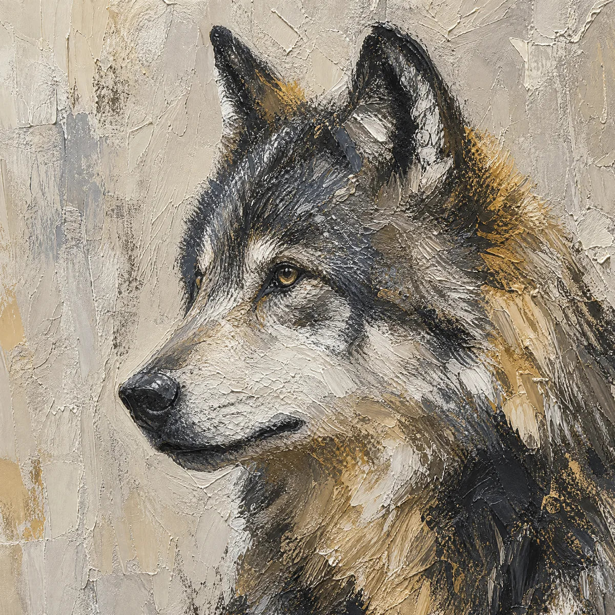 GREY ALPHA: Textured Wolf Portrait Painting