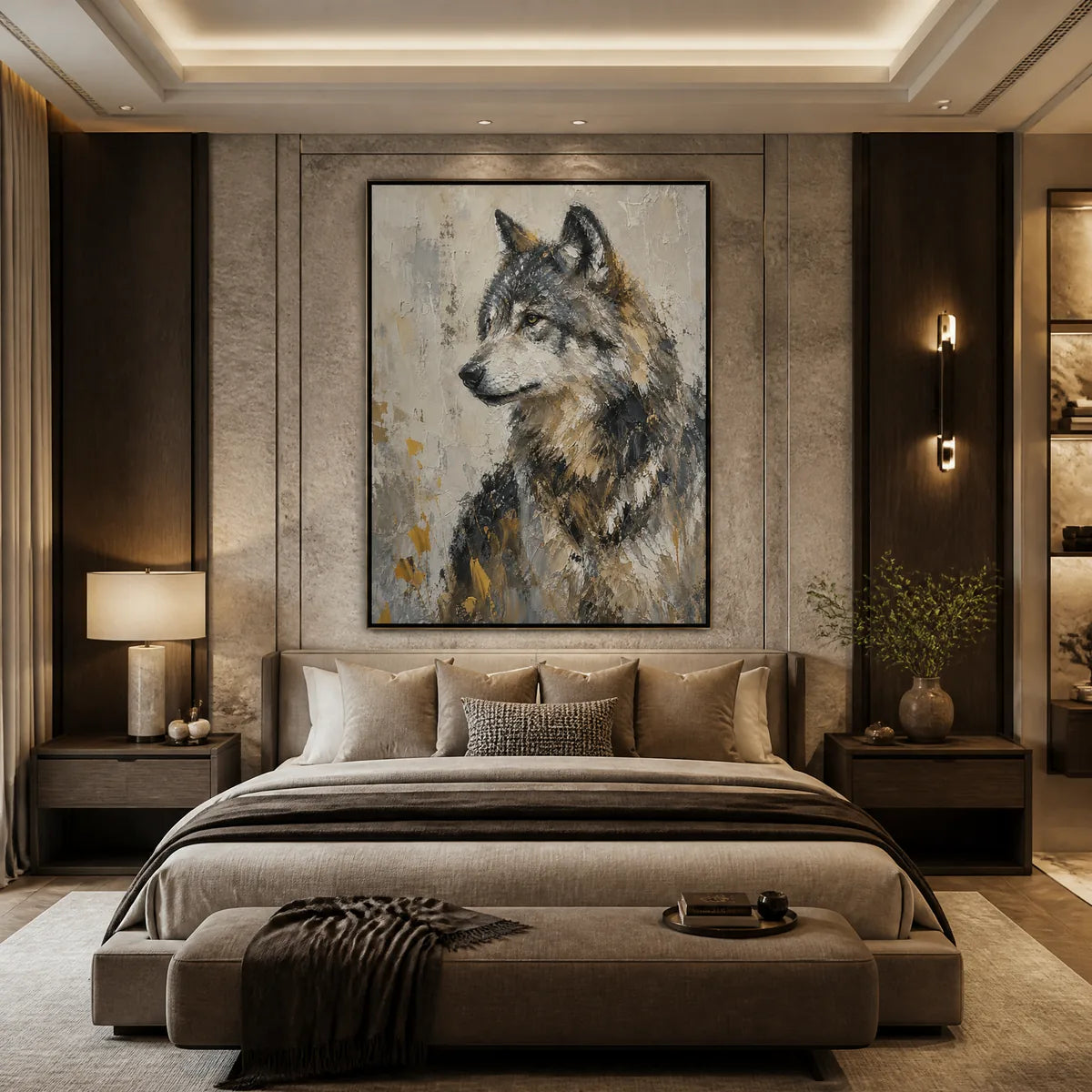 GREY ALPHA: Textured Wolf Portrait Painting