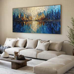 Golden Horizon Abstract Cityscape Textured Oil Painting Wall Art