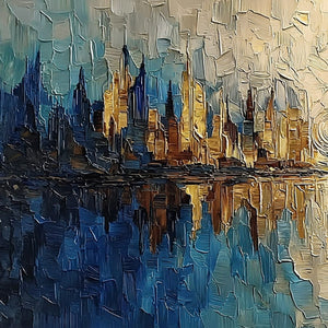 Golden Horizon Abstract Cityscape Textured Oil Painting Wall Art