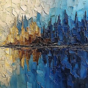 Golden Horizon Abstract Cityscape Textured Oil Painting Wall Art