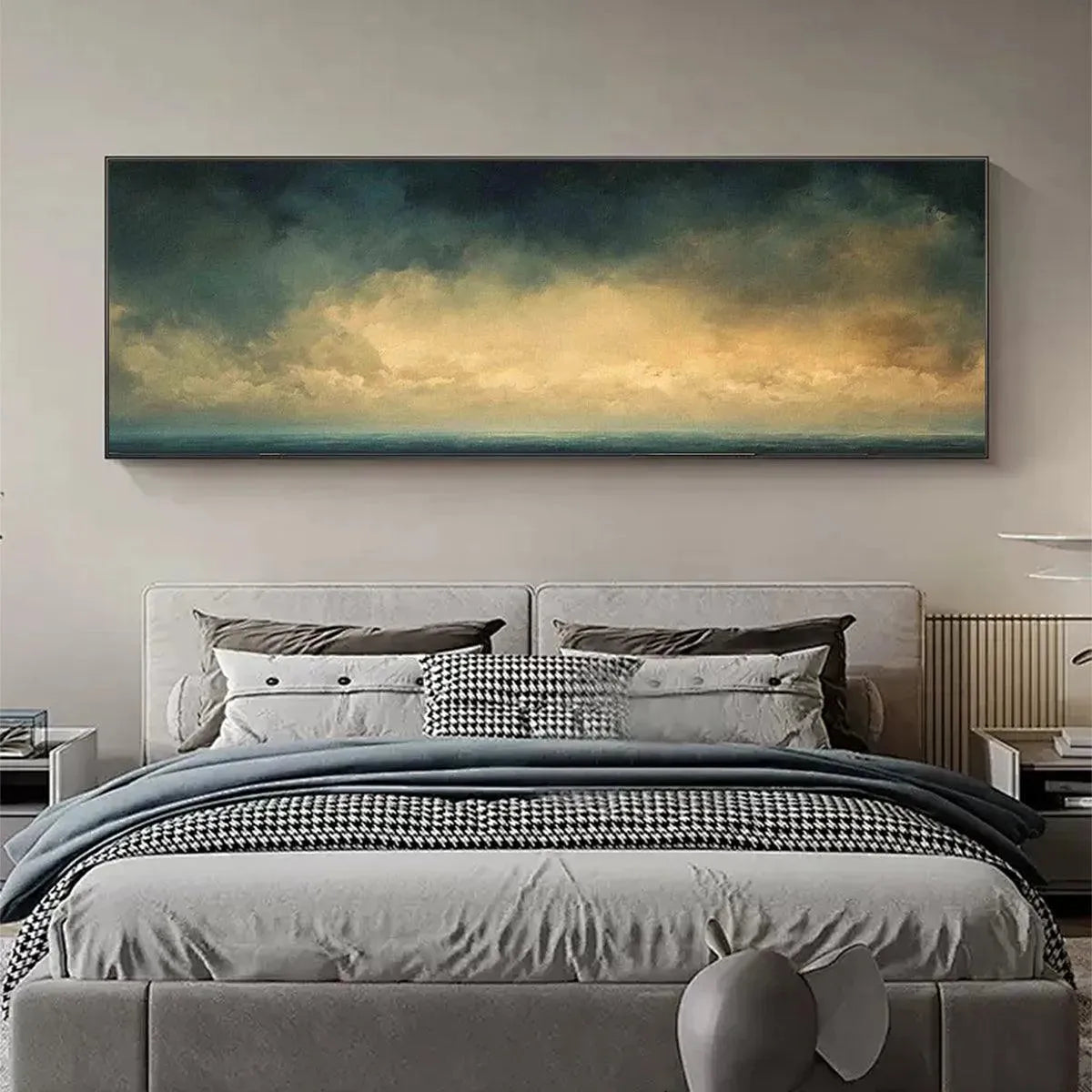 Golden Clouds Panoramic: Seascape Painting | Panoramic Wall Art | Coastal Decor