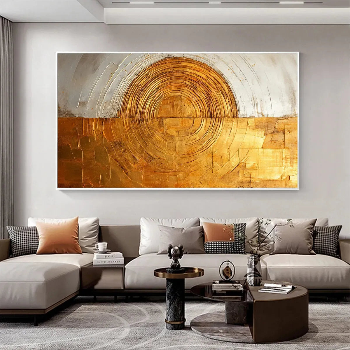 Golden Era: Panoramic Abstract Oil Painting with Gold and Silver on Canvas
