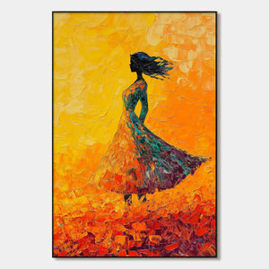 Golden Hour Grace: Textured Impasto Figurative Oil Painting Canvas Wall Art Woman Decor