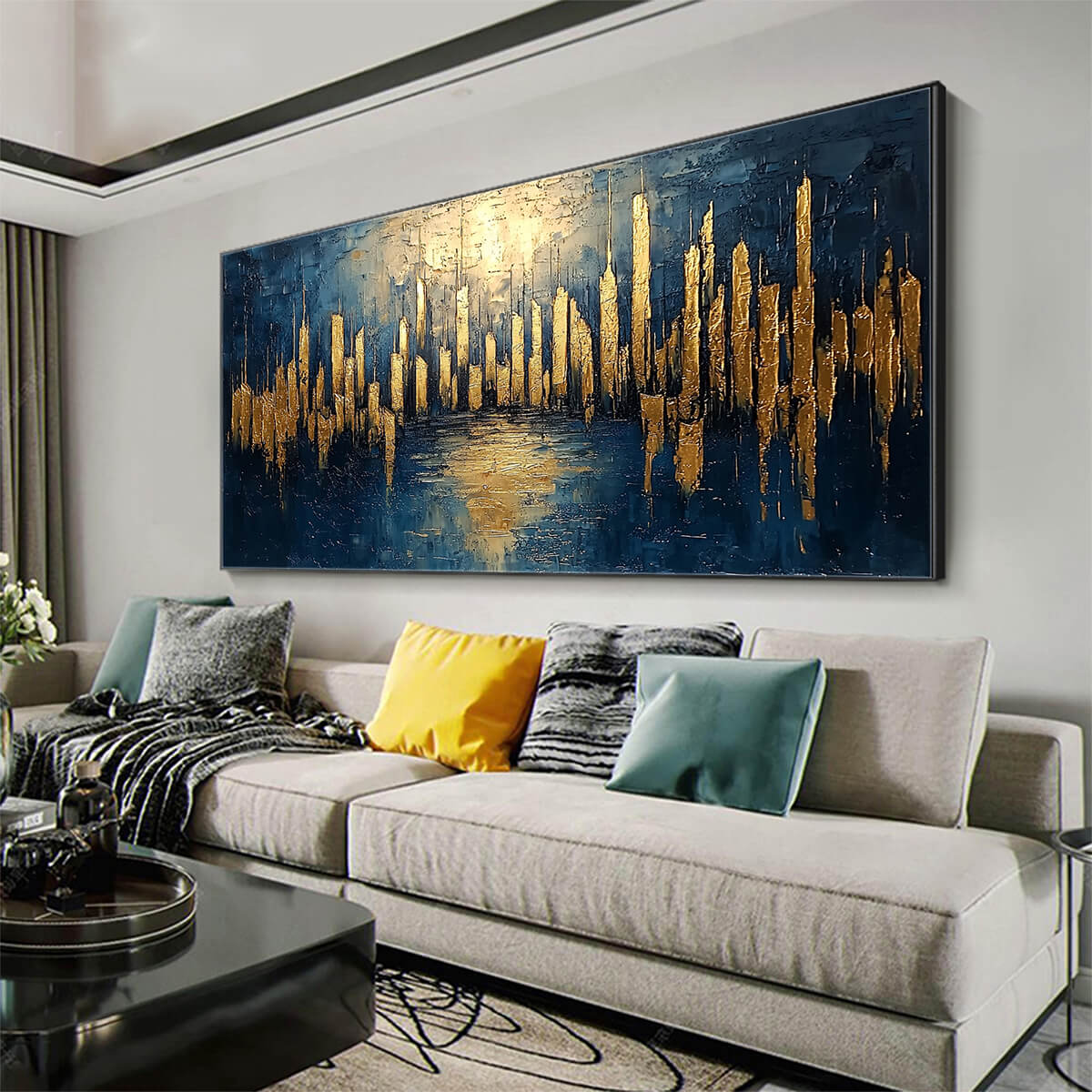 GOLDEN METROPOLIS: Panoramic Cityscape Oil Painting