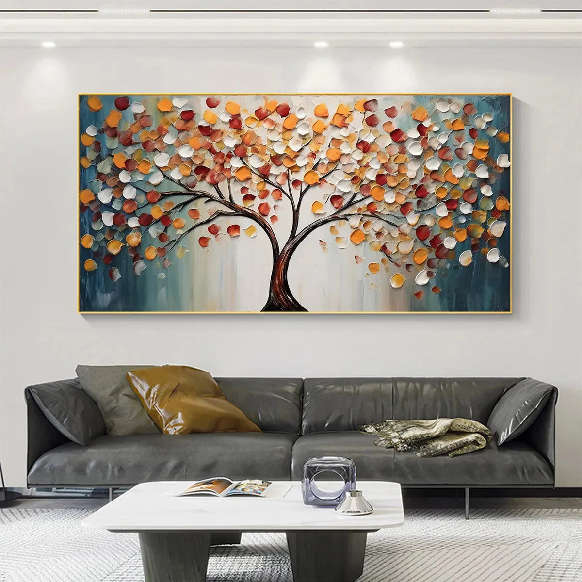 Golden Tree of Life: Panoramic Impasto Tree Painting | Textured Wall Art | Colorful | Living Room