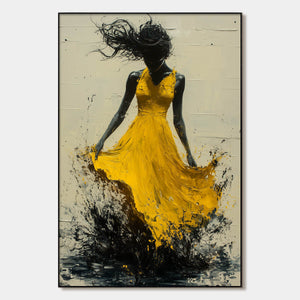 Golden Whirl: Textured Impasto Figurative Oil Painting Canvas Wall Art Woman Portrait Decor