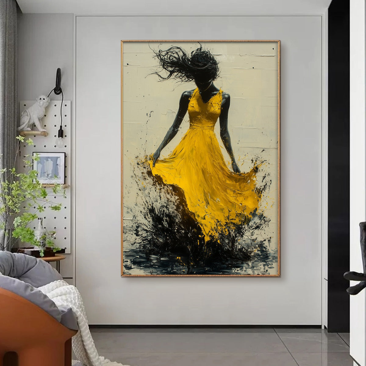 GOLDEN WHIRL: Textured Impasto Figurative Oil Painting of Woman in Yellow Dress
