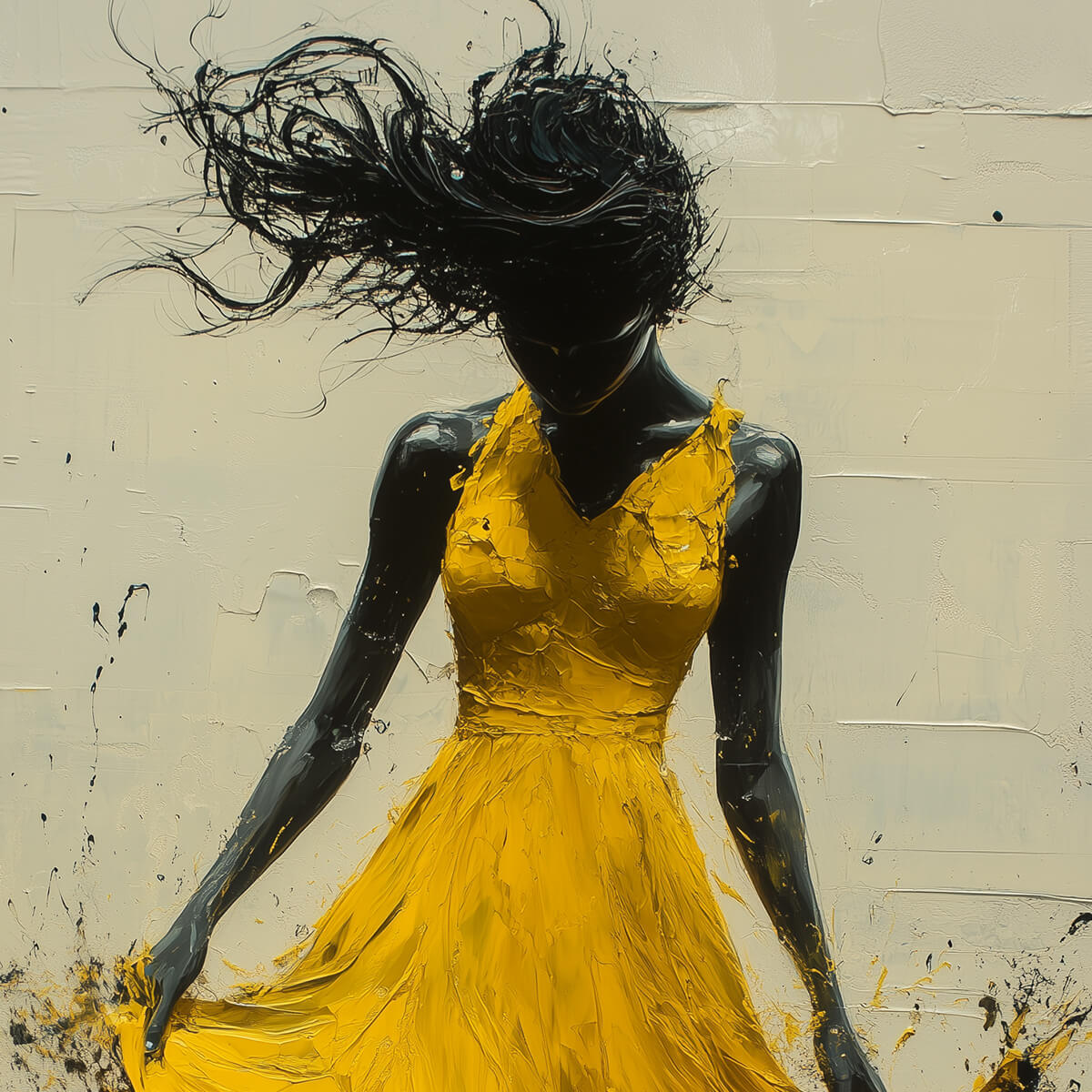 GOLDEN WHIRL: Textured Impasto Figurative Oil Painting of Woman in Yellow Dress