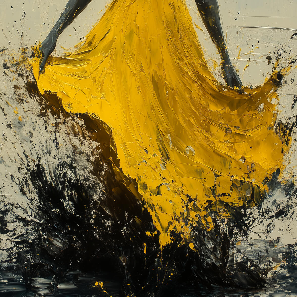 GOLDEN WHIRL: Textured Impasto Figurative Oil Painting of Woman in Yellow Dress