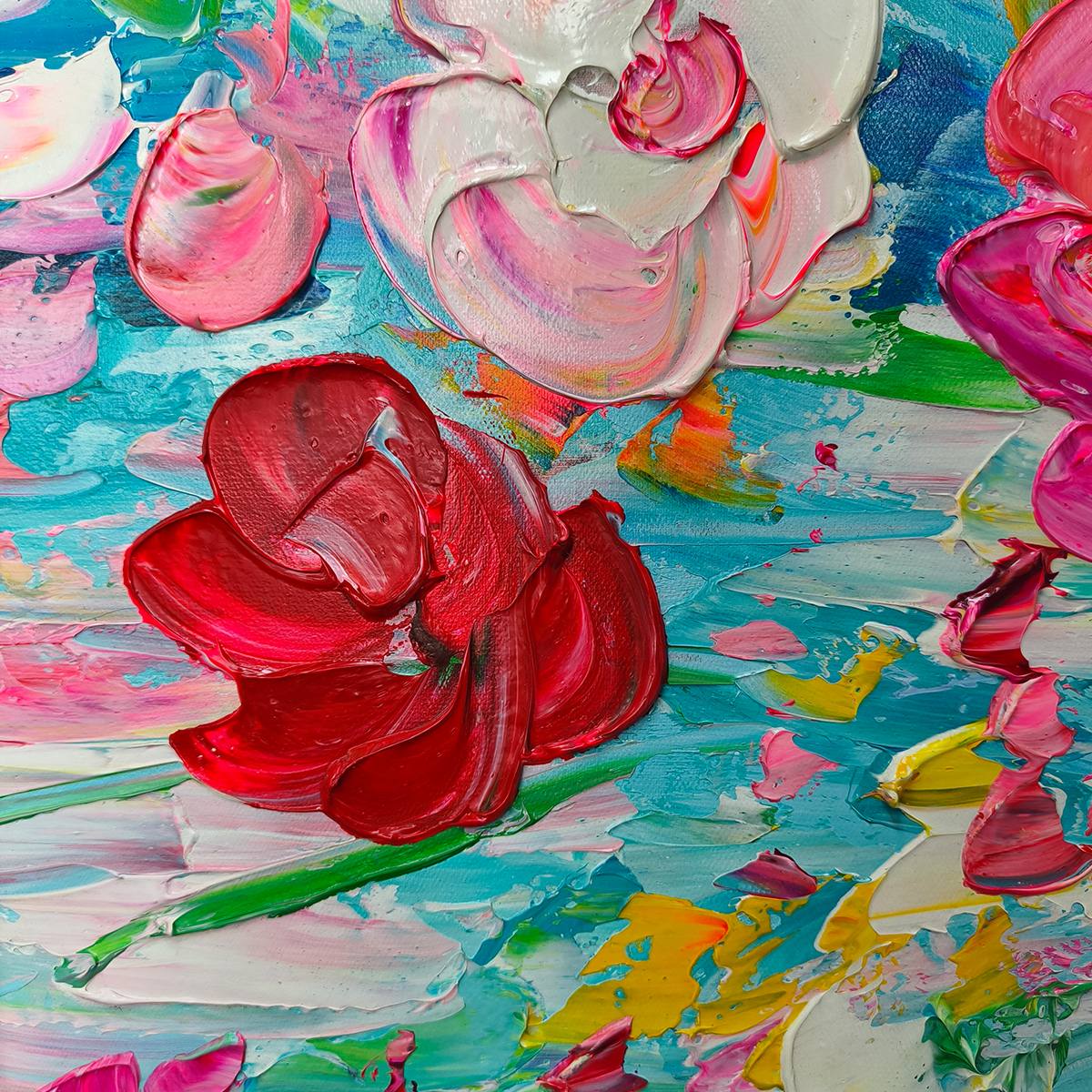 Ready to Ship ｜Hand-Painted Floral Oil Painting - Vibrant Garden Art