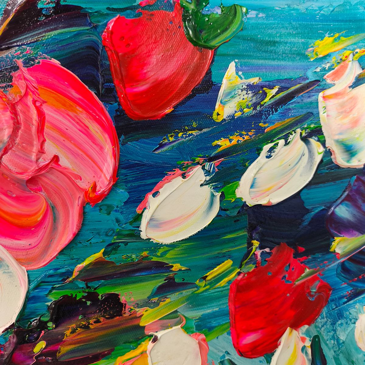 Ready to Ship ｜Hand-Painted Floral Oil Painting - Vibrant Garden Art