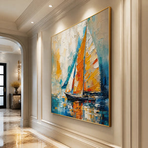 HARBOR CARNIVAL: Colorful Sailboat Coastal Painting