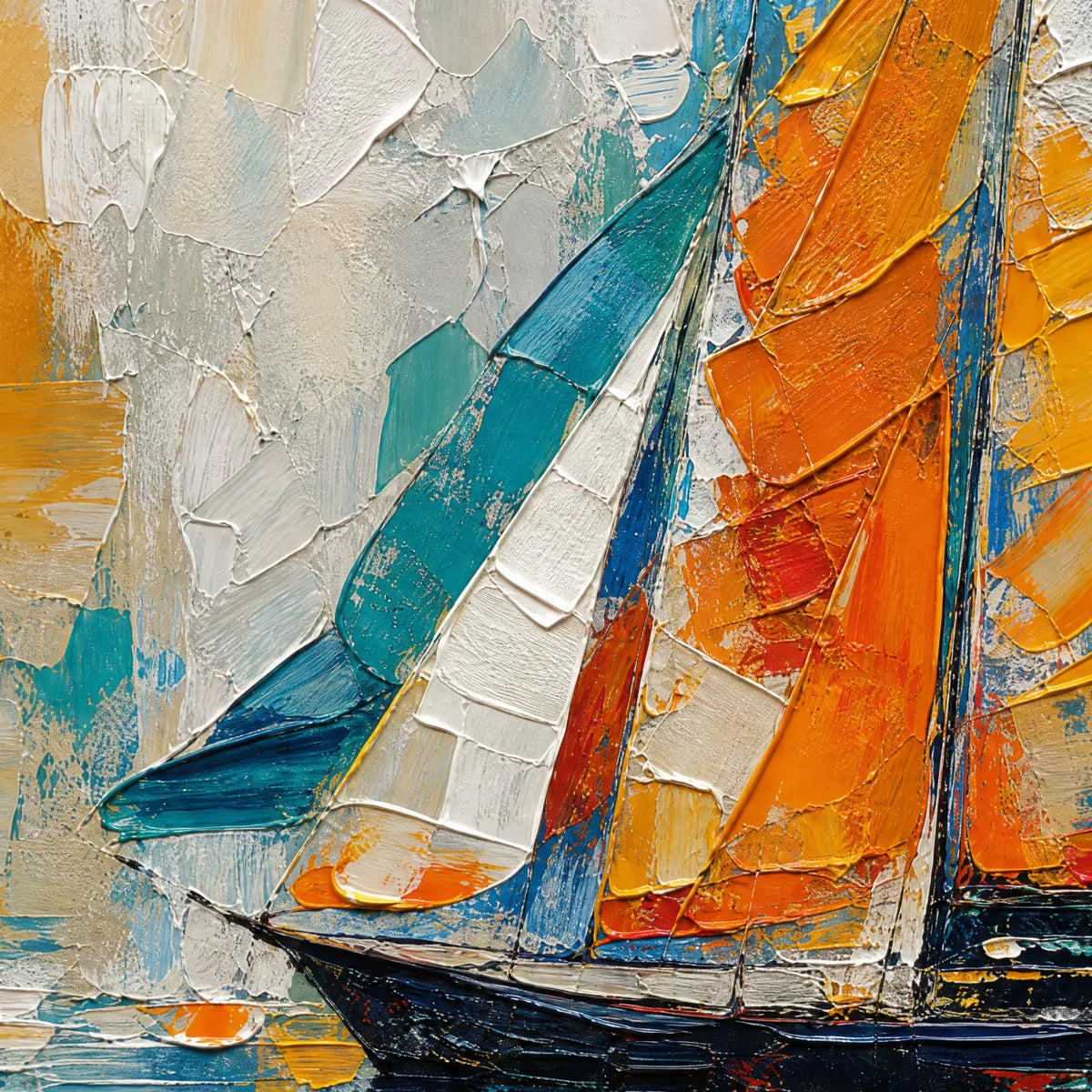 HARBOR CARNIVAL: Colorful Sailboat Coastal Painting