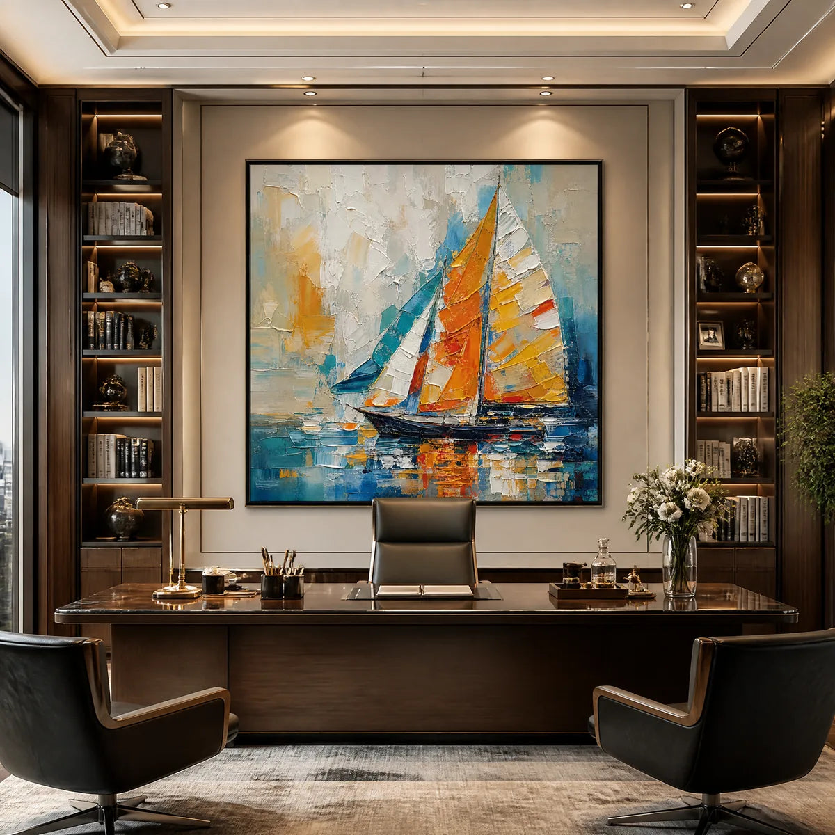 HARBOR CARNIVAL: Colorful Sailboat Coastal Painting