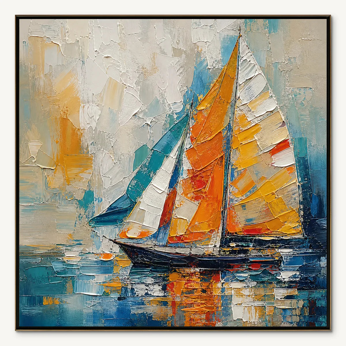 HARBOR CARNIVAL: Colorful Sailboat Coastal Painting