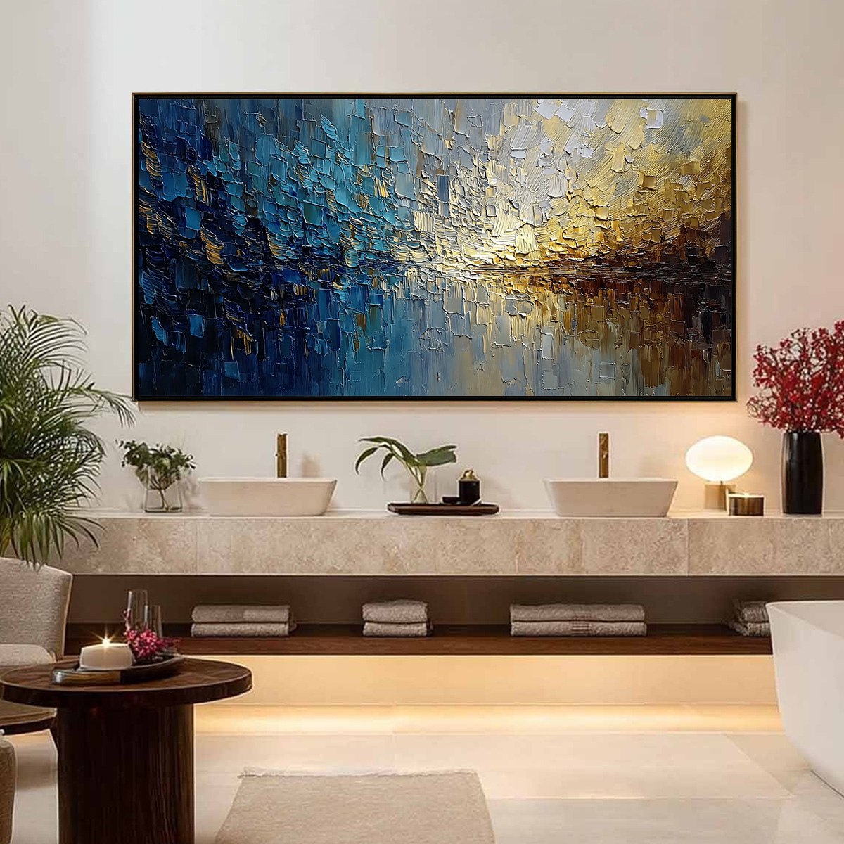 HARBOR DAWN: Heavy Texture Abstract Cityscape Oil Painting